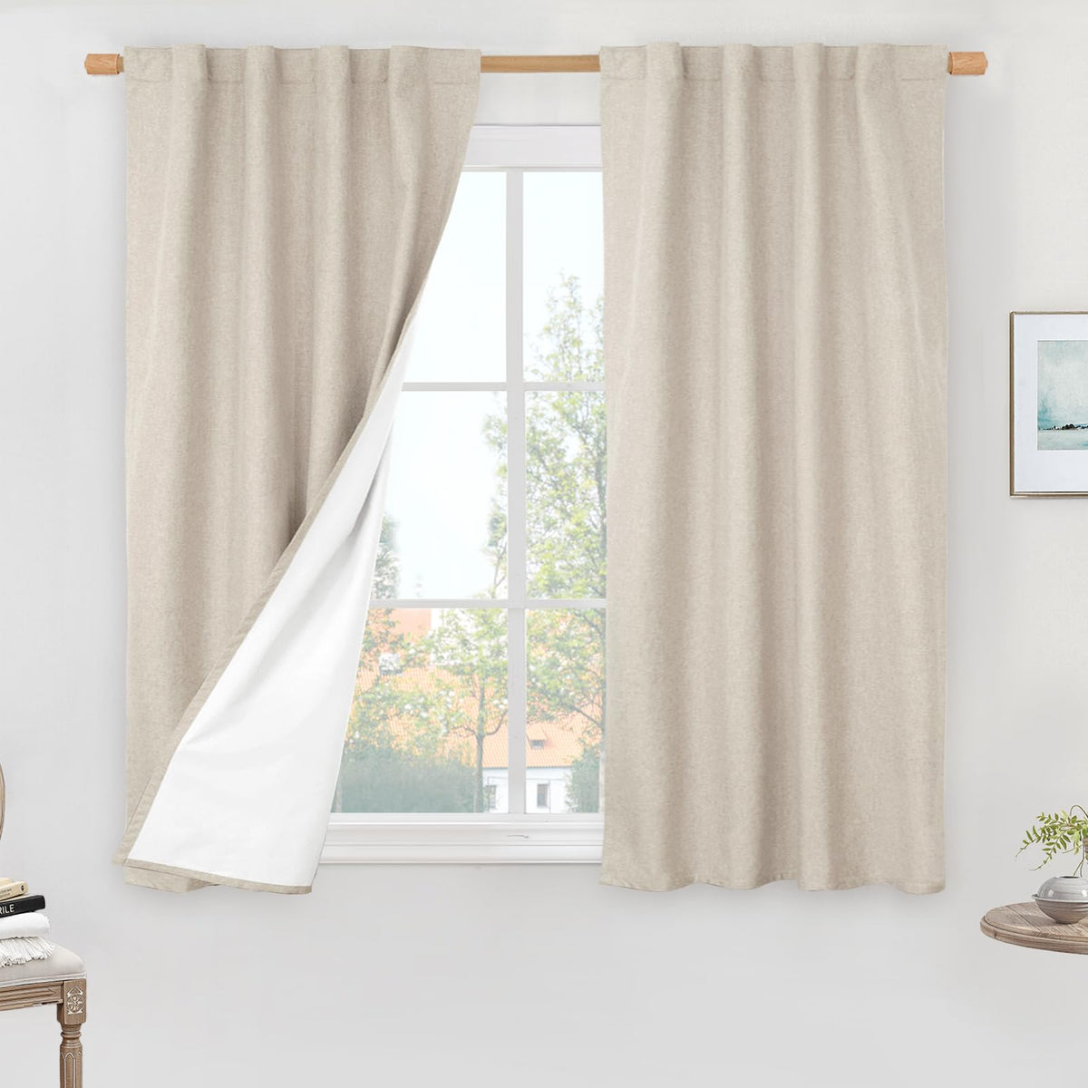 LAMIT 100% Blackout Short Linen Curtains for Cafe 40 Inch Length, Ivory