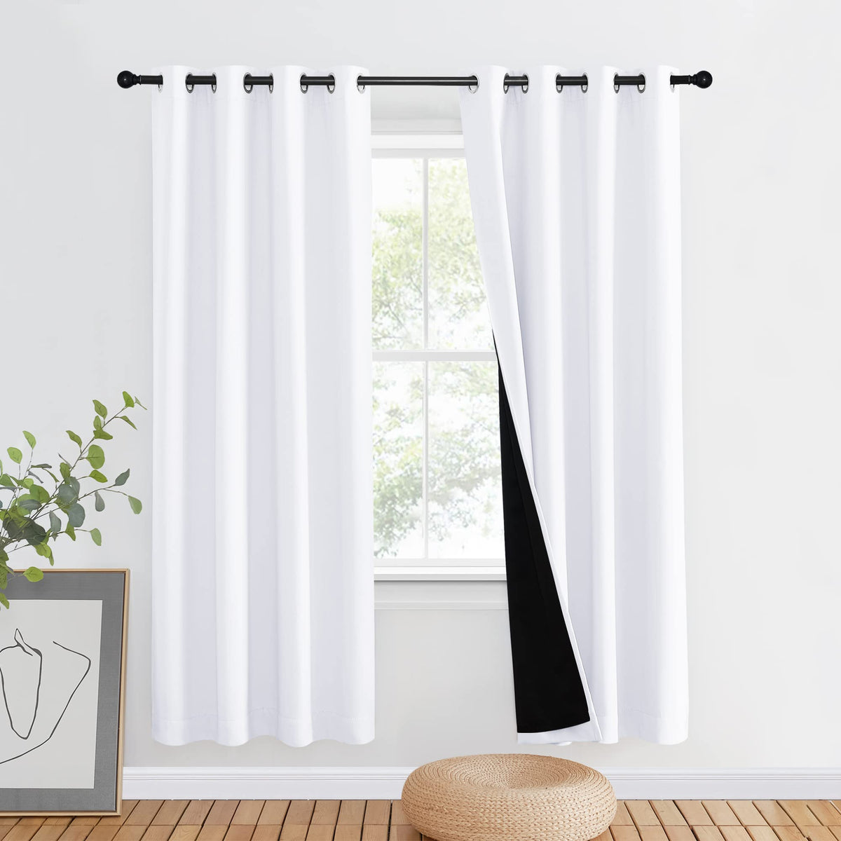 NICETOWN 100% Blackout Curtain 54 inches Long, Double-Deck Completely Blackout Window Treatment Thermal Insulated Lined Drape for Small Window (White, 1 PC, 52 inches Width Each Panel)