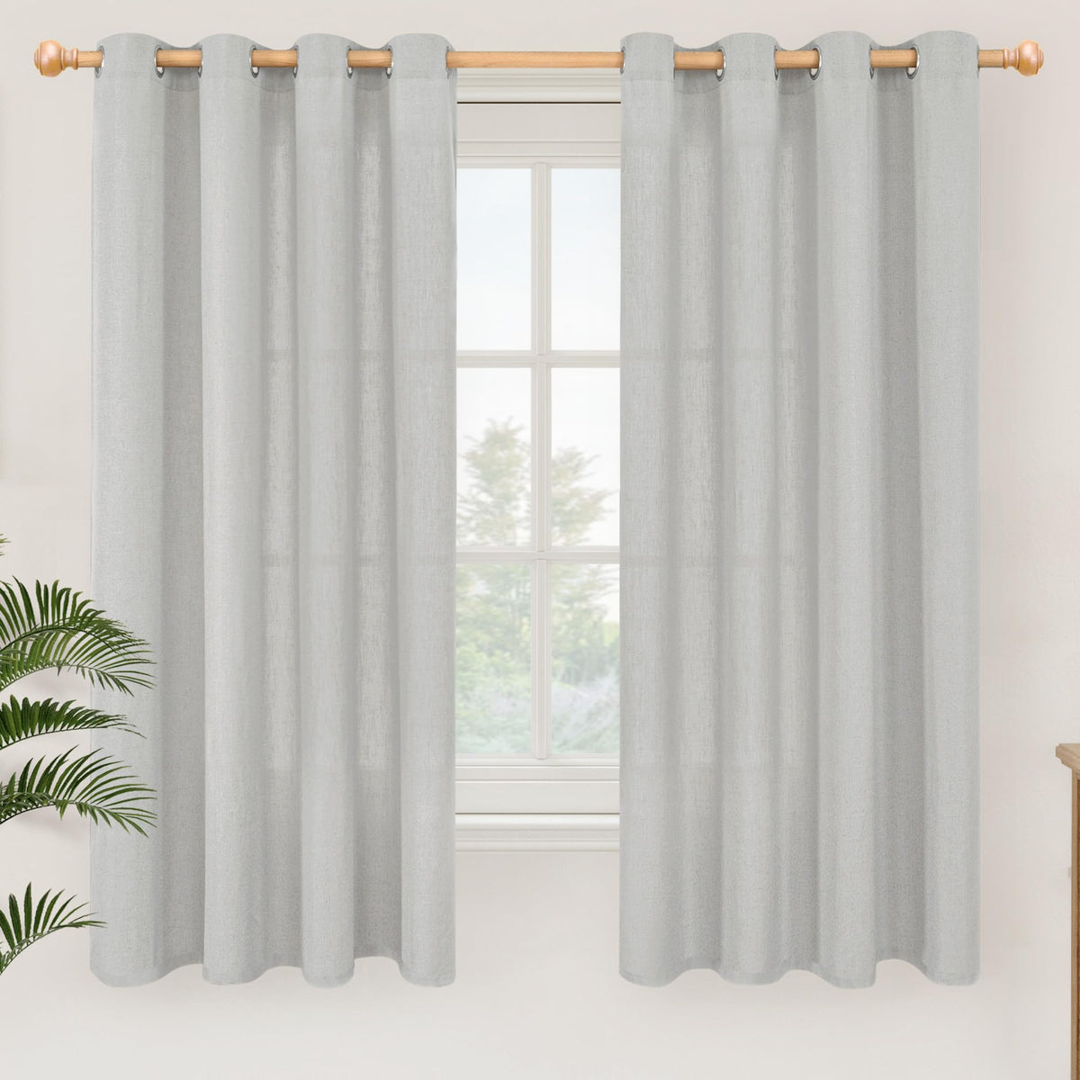 YoungsTex Linen Semi Sheer Curtains 63 Inch Length, Light Filtering Drapes