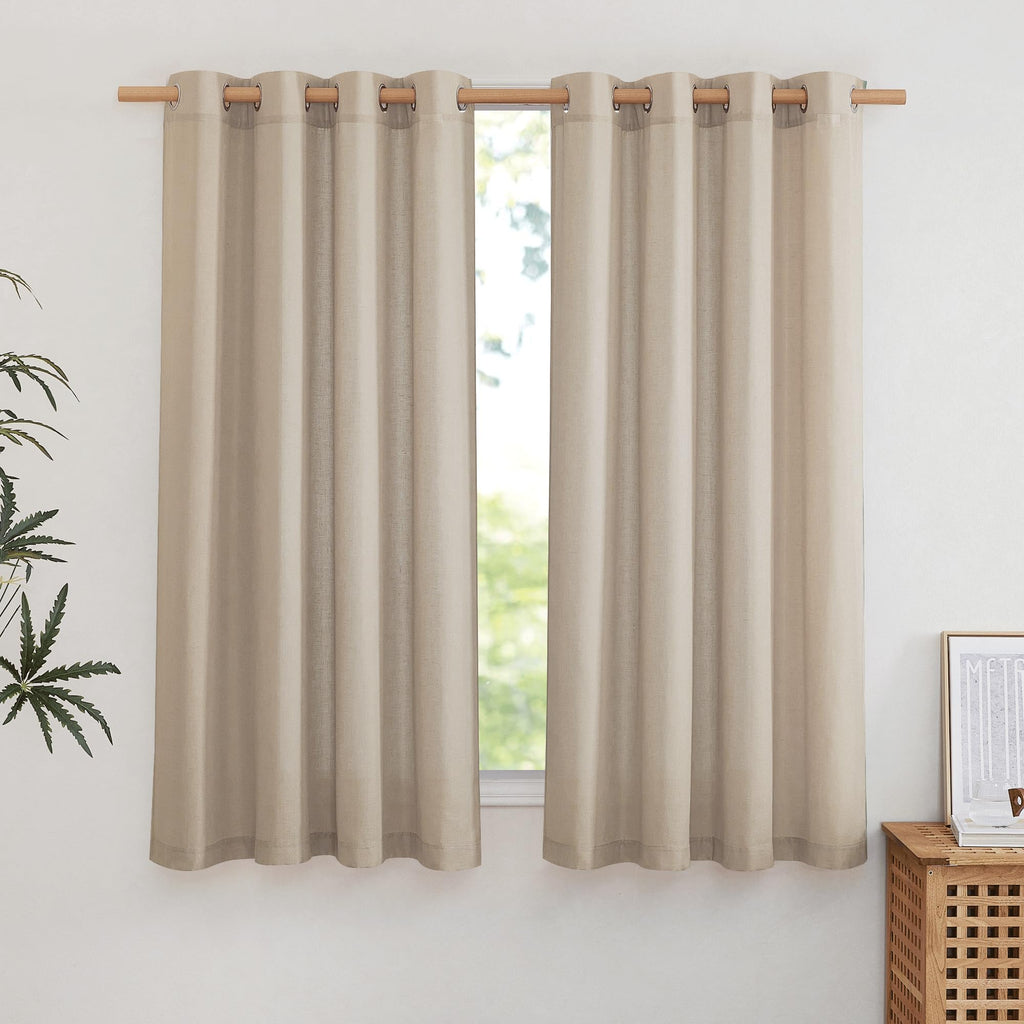 NICETOWN Natural Linen Curtains 84 inch Long 2 Panels Set, Grommet Top Thick Linen Burlap Semi Sheer Vertical Drapes Privacy Assured with Light Filtering for Bedroom/Living Room, W55 x L84