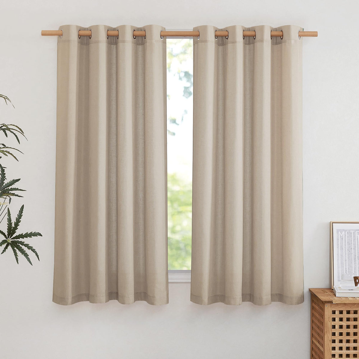 NICETOWN Natural Linen Curtains 84 inch Long 2 Panels Set, Grommet Top Thick Linen Burlap Semi Sheer Vertical Drapes Privacy Assured with Light Filtering for Bedroom/Living Room, W55 x L84