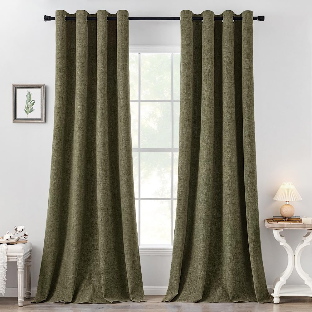 MIULEE 100% Blackout Linen Curtains for Bedroom 52x84 Inches Dusty Blue