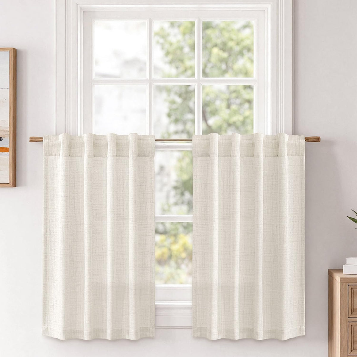 MIULEE Faux Linen Curtains 90 Inch Length 2 Panels Natural Semi Sheer Curtain with Back Tab Rod Pocket, Light Filtering Window Privacy Burlap Drapes for Living Room Bedroom 42W x 90L Linen