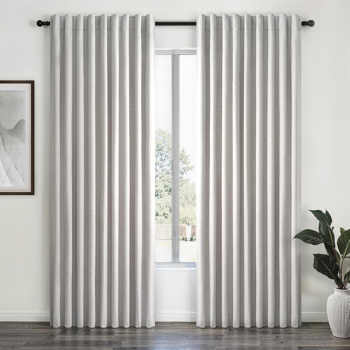 Topfinel Linen Blackout Curtains 96 Inch Long, Boho Farmhouse Ivory Birch Viral Drapes Pinch Pleated Curtains with Hooks for Living Room, Neutral 8 FT Back Tab Bedroom Curtains 52" X 96" 2 Panels