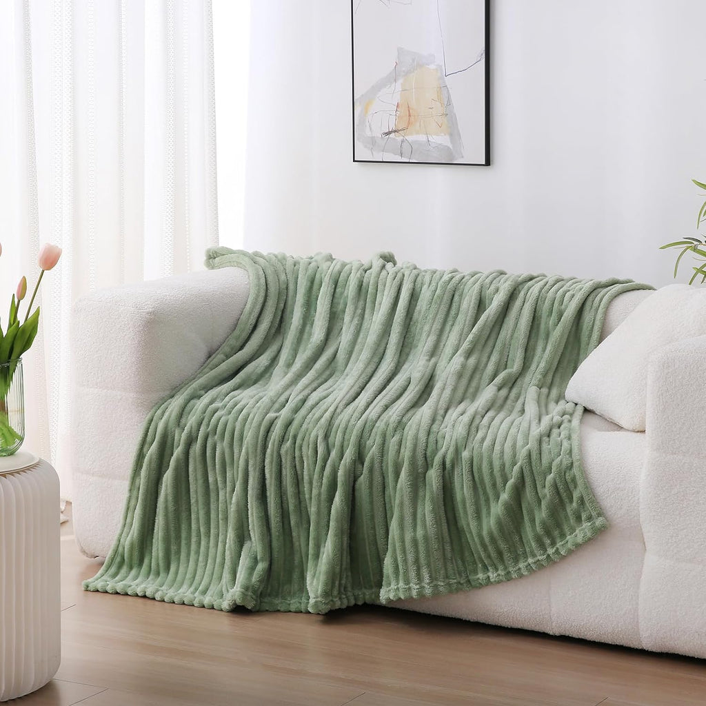 Sage Green Fleece Throw Blanket 50”×60” for Couch Sofa Livingroom