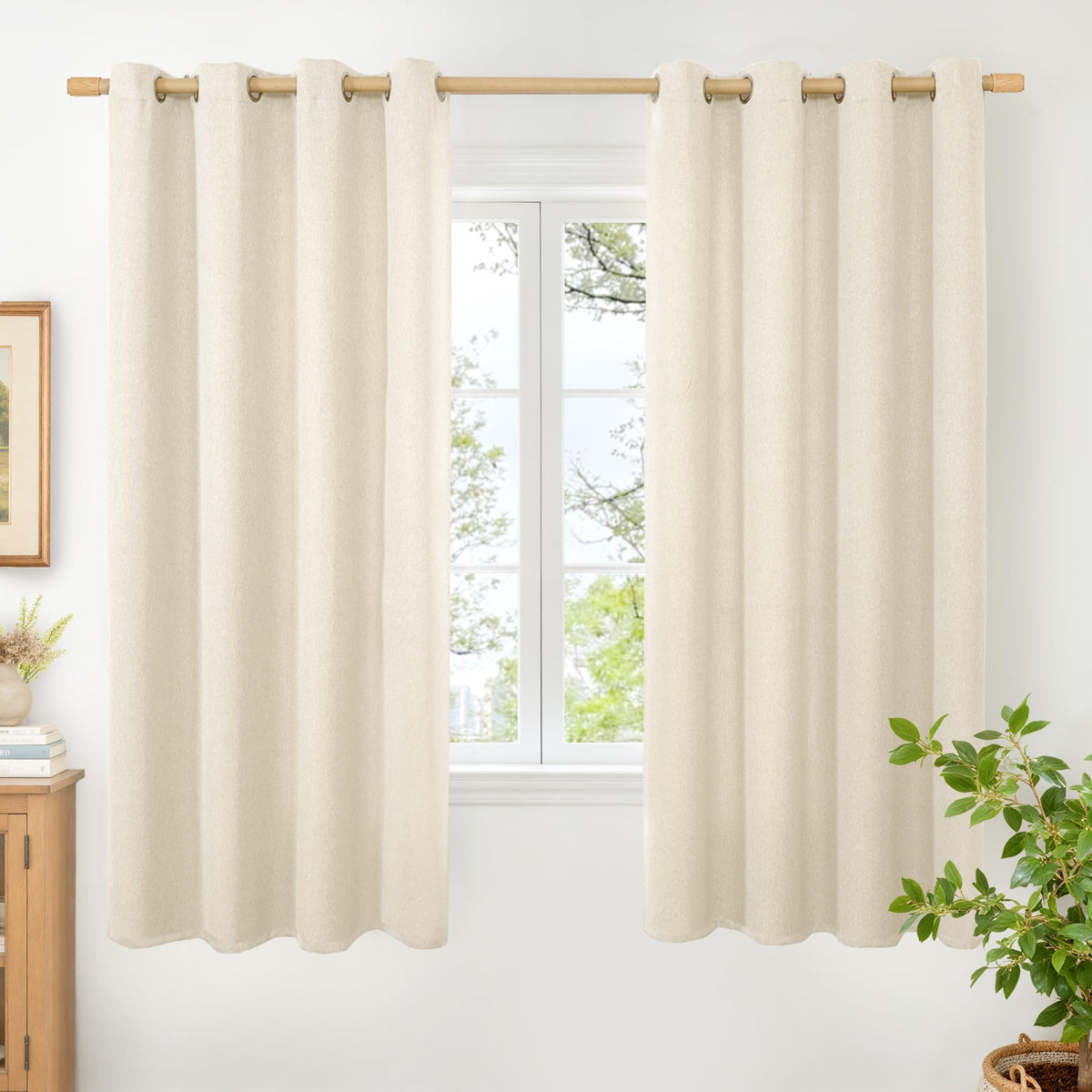 BGment Oatmeal Linen Curtains for Living Room 95 Inch Length 2 Panels Set, Privacy Drapes Light Filtering with Grommet for Farmhouse Bedroom No See Through, Each 52 Inch Wide