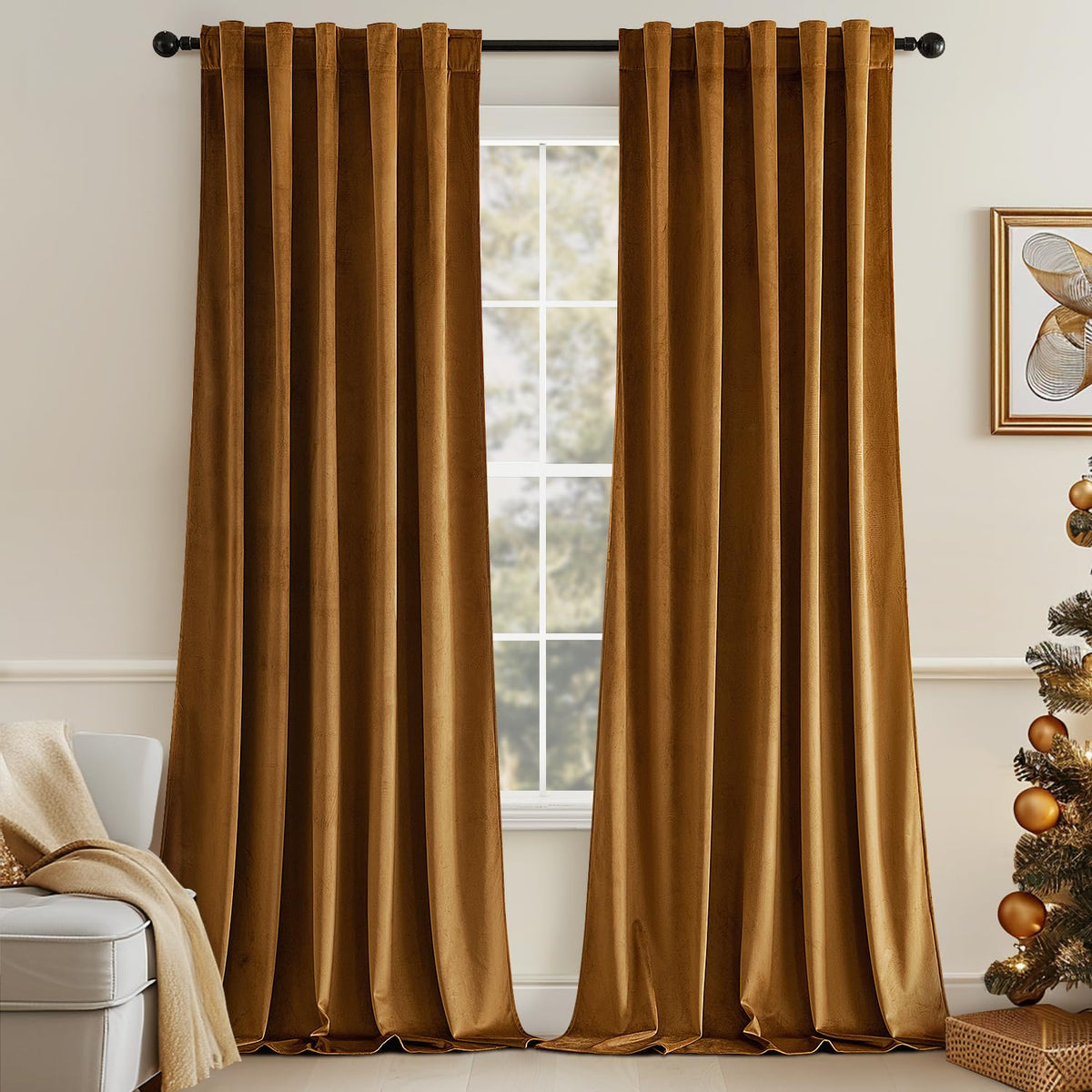 MIULEE Velvet Curtains 52x84 inches 2 Panels Olive Green Blackout Curtains