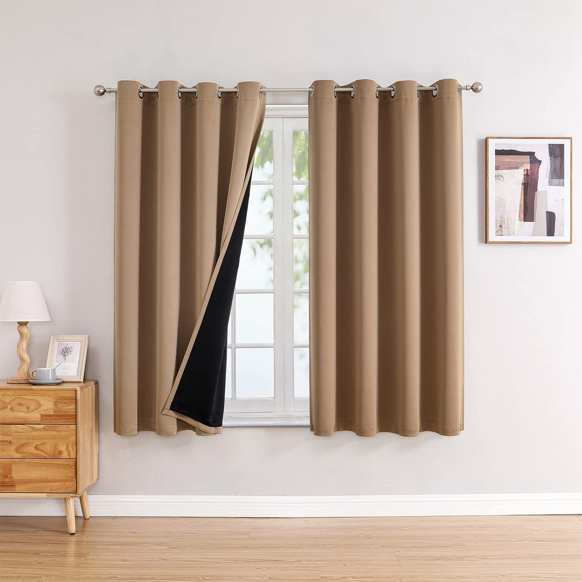 ChrisDowa 100% Blackout Curtains for Bedroom 63 Inch Long with Black Liner