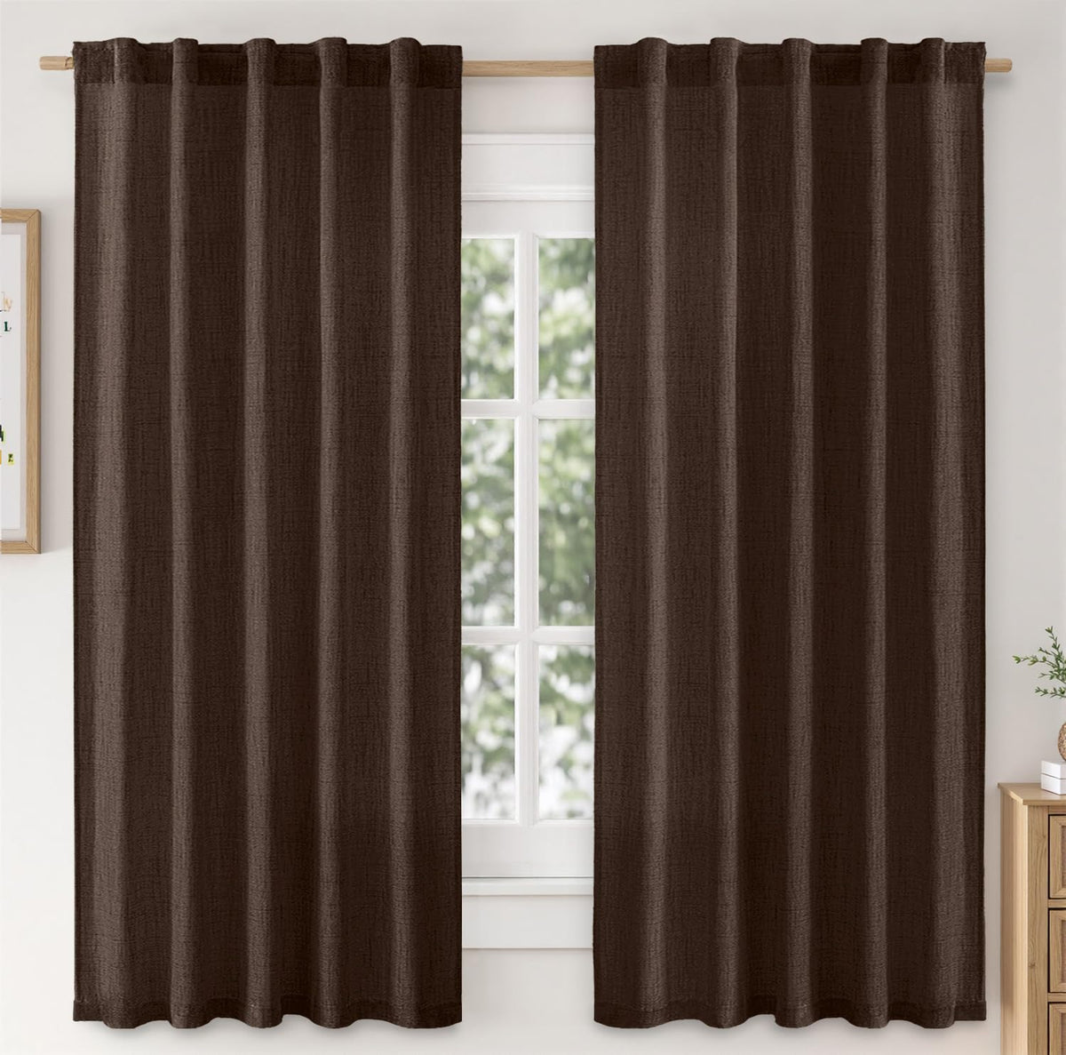 MIULEE Faux Linen Curtains 90 Inch Length 2 Panels Natural Semi Sheer Curtain with Back Tab Rod Pocket, Light Filtering Window Privacy Burlap Drapes for Living Room Bedroom 42W x 90L Linen