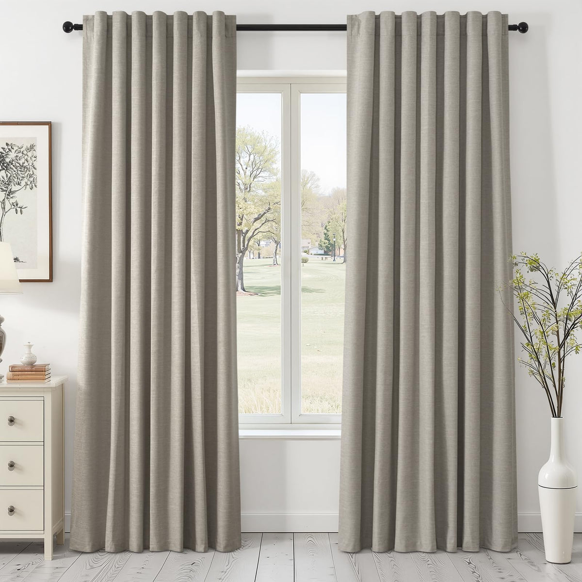 Topfinel Linen Blackout Curtains 96 Inch Long, Boho Farmhouse Ivory Birch Viral Drapes Pinch Pleated Curtains with Hooks for Living Room, Neutral 8 FT Back Tab Bedroom Curtains 52" X 96" 2 Panels