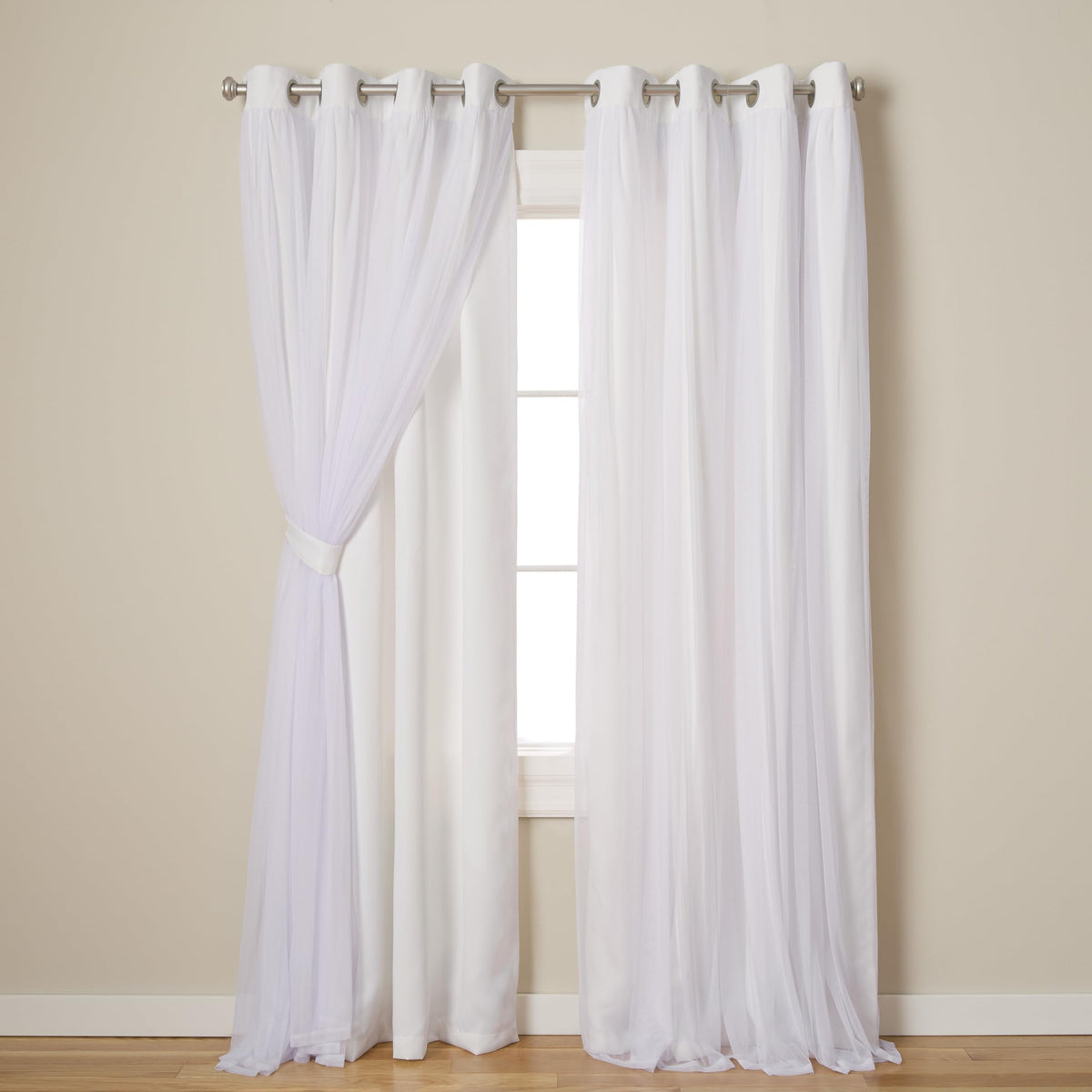 TOWN & COUNTRY LUXE Talia Double Layer Indoor Curtains, Sheer and Room Darkening Blackout, Grommet Top, Energy Efficient, 2-Pack Set, 52"x84", Rose Blush