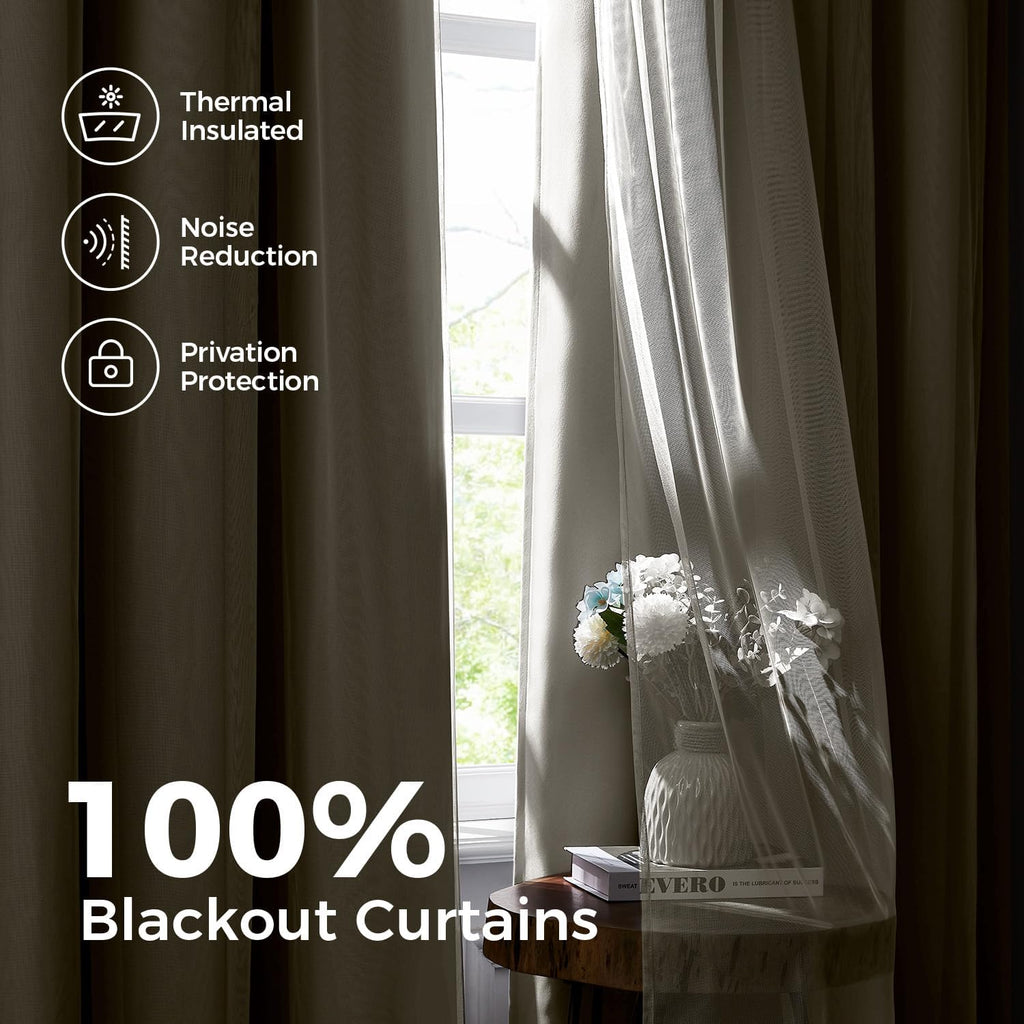 100% Blackout Curtains for Bedroom, Double Layer Ivory 84" L
