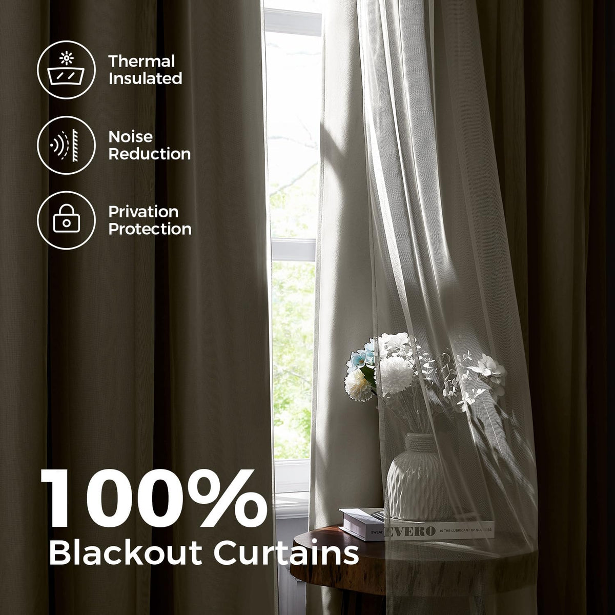 100% Blackout Curtains for Bedroom, Double Layer Ivory 84" L