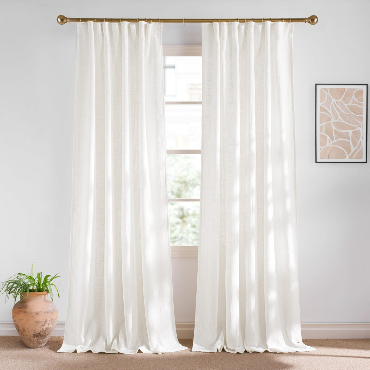 NICETOWN Flax Sheer Linen Curtains for Living Room 95 inch Long 2 Panels, Rod Pocket & Back Tab Semi Sheer Drapes Privacy Added with Light Filtering for Bedroom/Living Room, Natural, W55 x L95