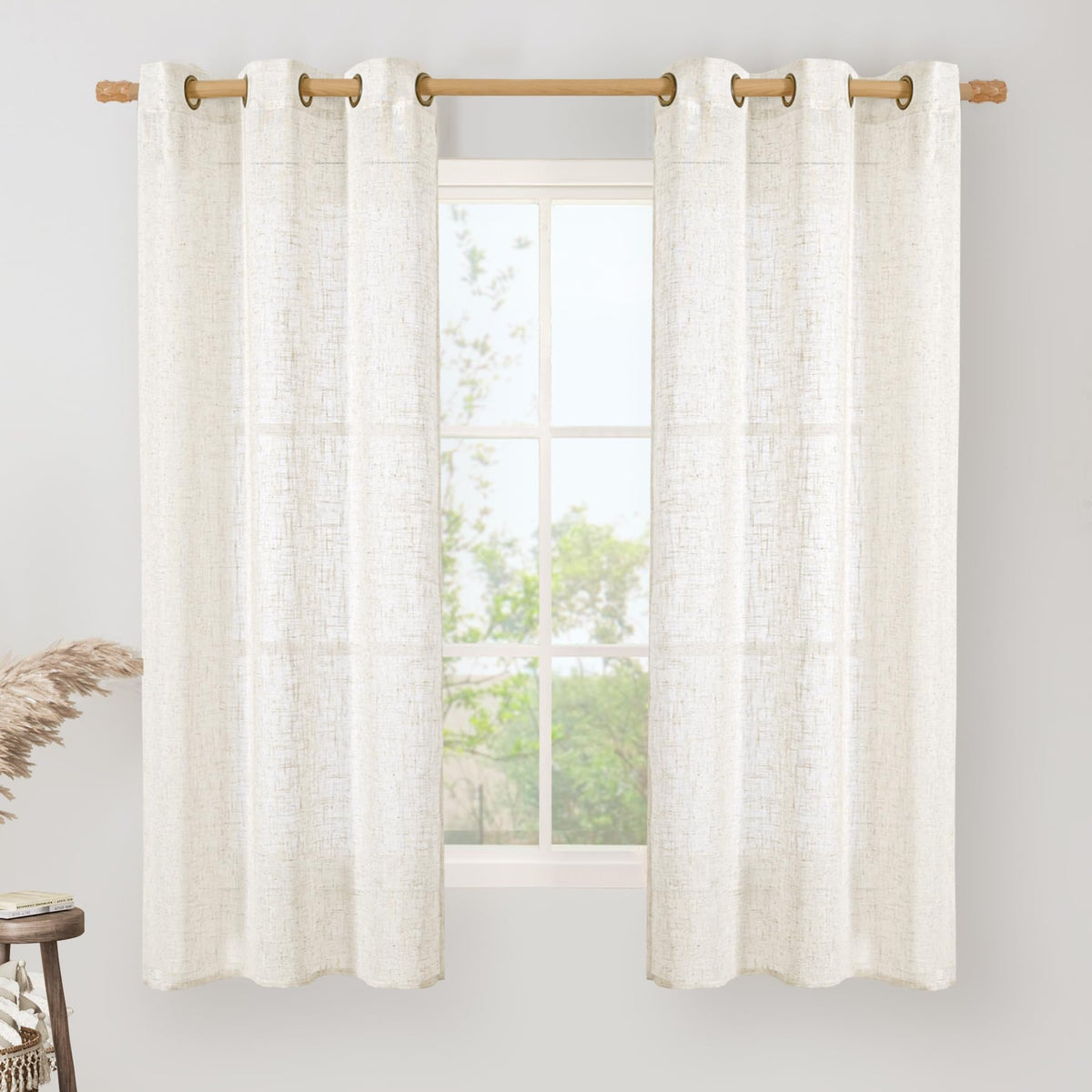 LAMIT Cream Ivory Linen Semi Sheer Curtains 84 inch Length for Bedroom