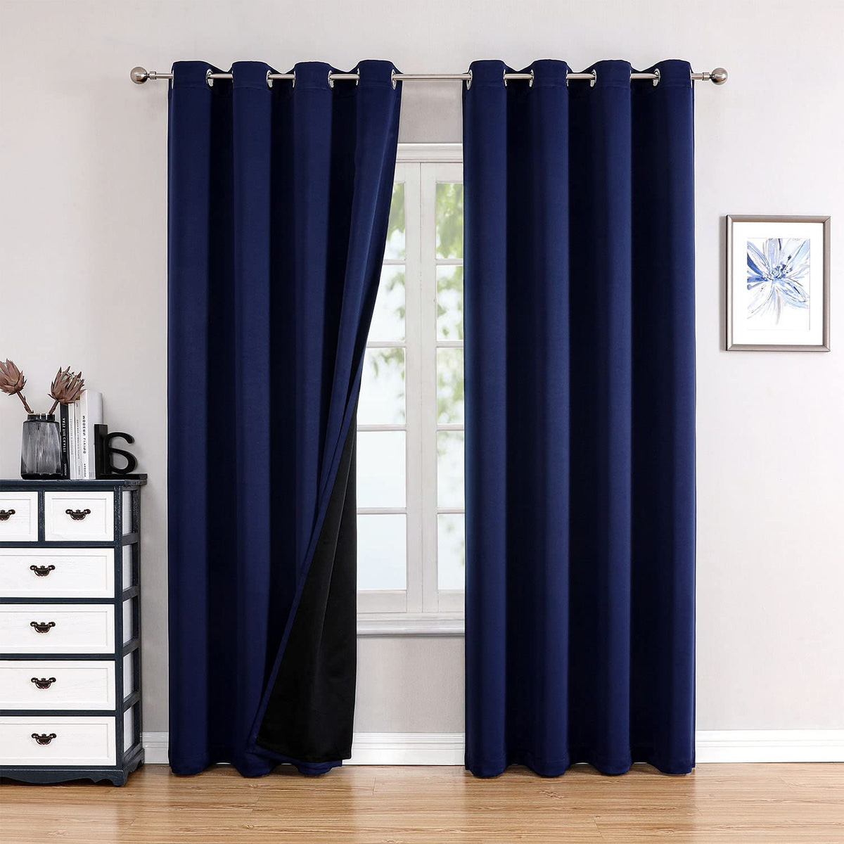 ChrisDowa 100% Blackout Curtains for Bedroom 63 Inch Long with Black Liner