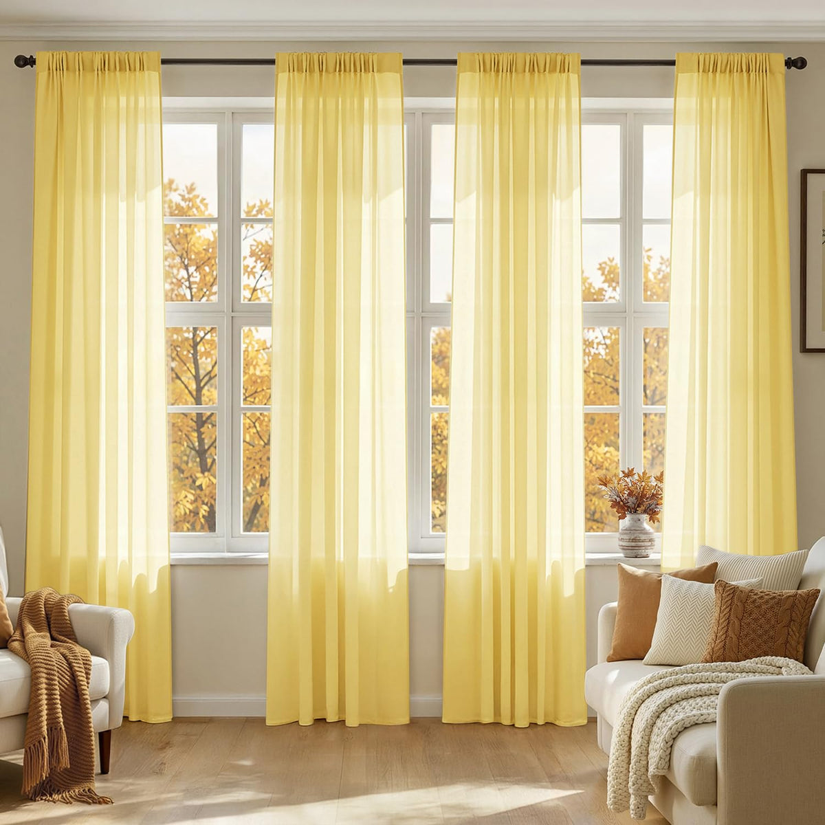 MIULEE Beige Sheer Curtains 84 Inches Long 4 Panels 42 x 84 Inches
