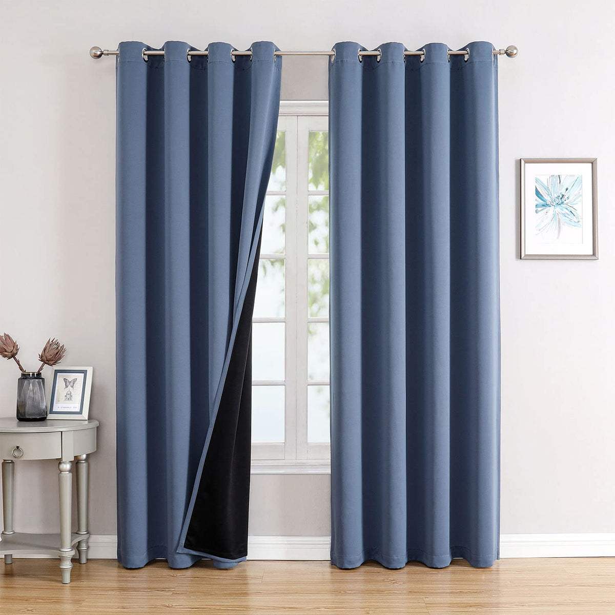 ChrisDowa 100% Blackout Curtains for Bedroom 63 Inch Long with Black Liner