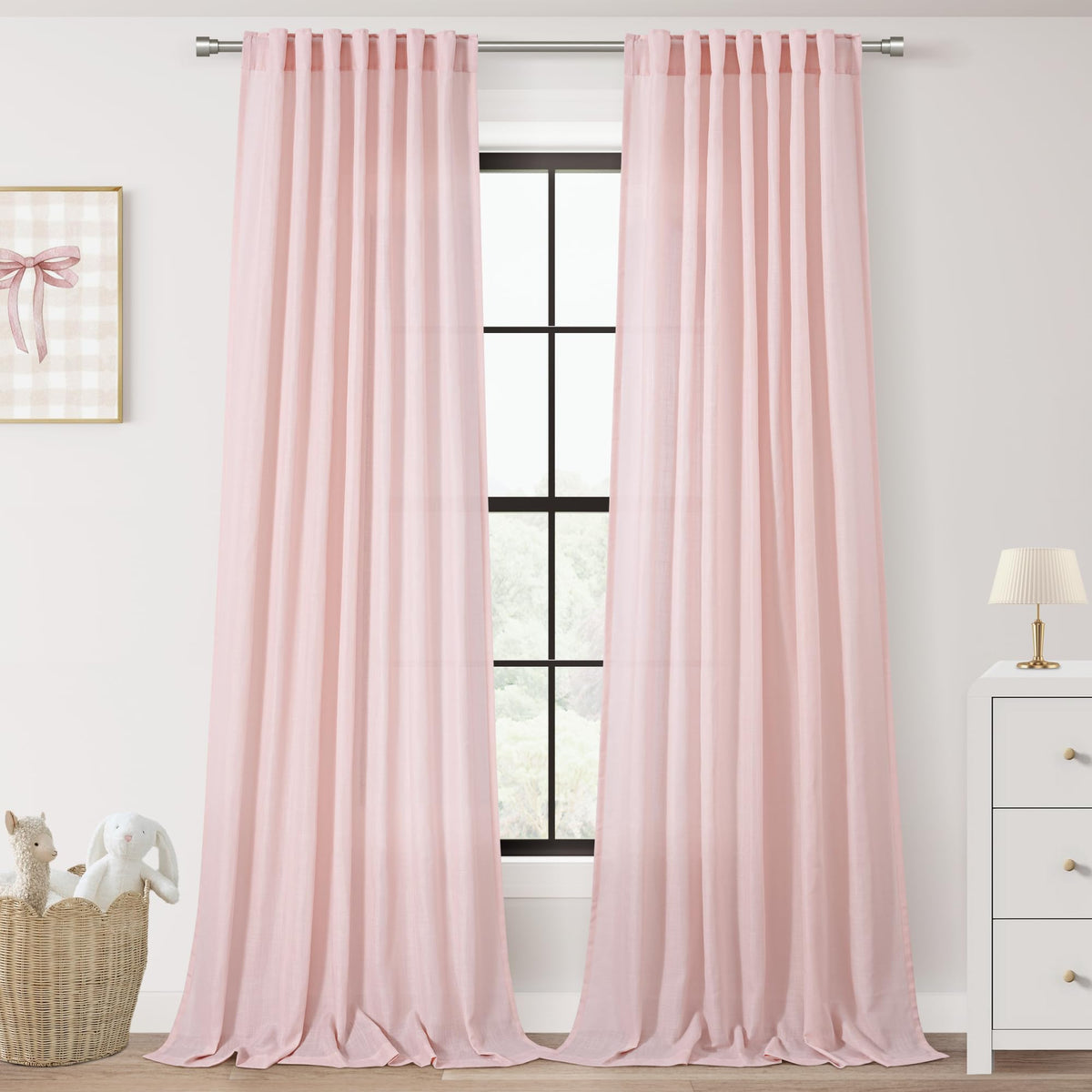 96 inch Long Linen Curtains 2 Panels for Living Room Back Tab Cream Ivory Light Filtering Semi Sheer Curtain 96 inches Long Boho Farmhouse Rustic Linen Drapes Floor to Ceiling Length 8 FT