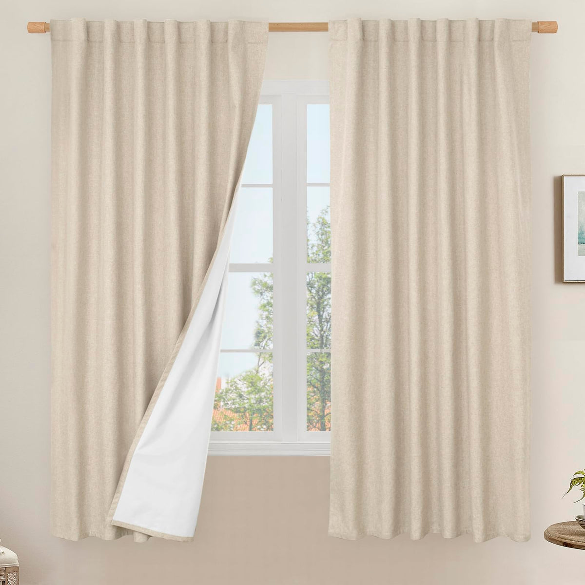 LAMIT 100% Blackout Short Linen Curtains for Cafe 40 Inch Length, Ivory