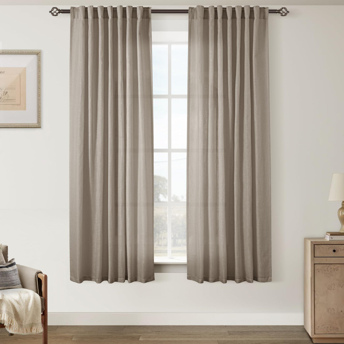 96 inch Long Linen Curtains 2 Panels for Living Room Back Tab Cream Ivory Light Filtering Semi Sheer Curtain 96 inches Long Boho Farmhouse Rustic Linen Drapes Floor to Ceiling Length 8 FT