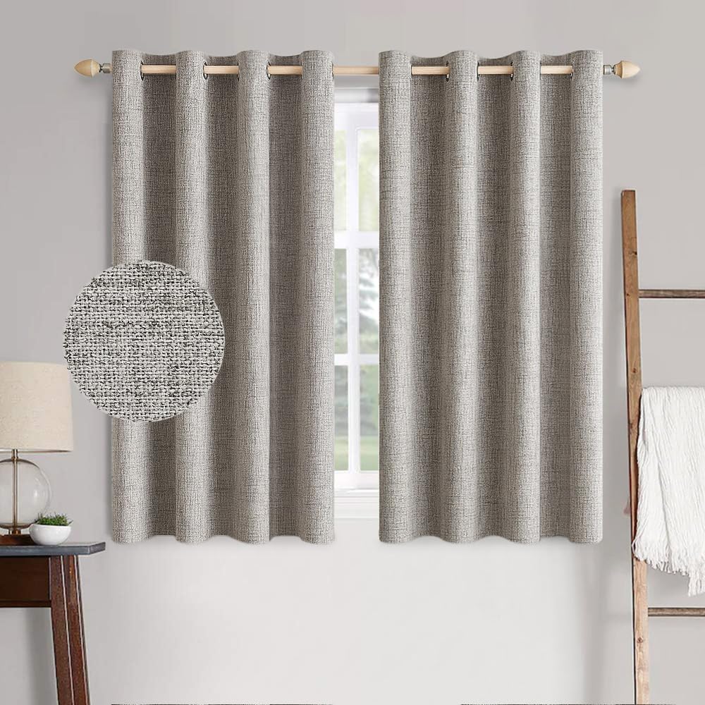 MIULEE 100% Blackout Linen Curtains for Bedroom 52x84 Inches Dusty Blue