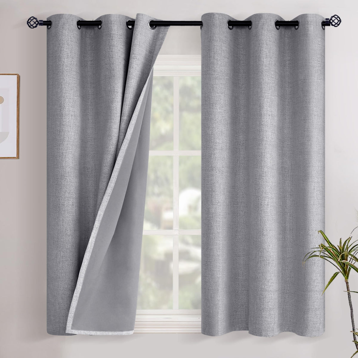 YoungsTex Linen Blackout Curtains 63 Inch Length Bedroom Beige Darkening
