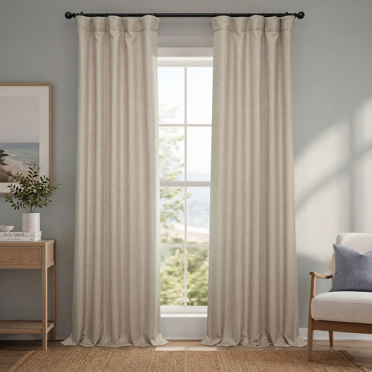 Faux Linen Curtains for Living Room (1 Panel) - 50W X 96L, Birch Taupe