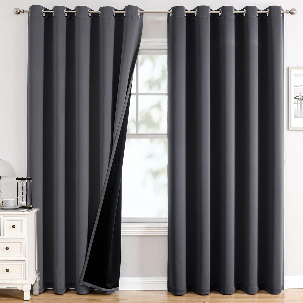 ChrisDowa 100% Blackout Curtains for Bedroom 63 Inch Long with Black Liner