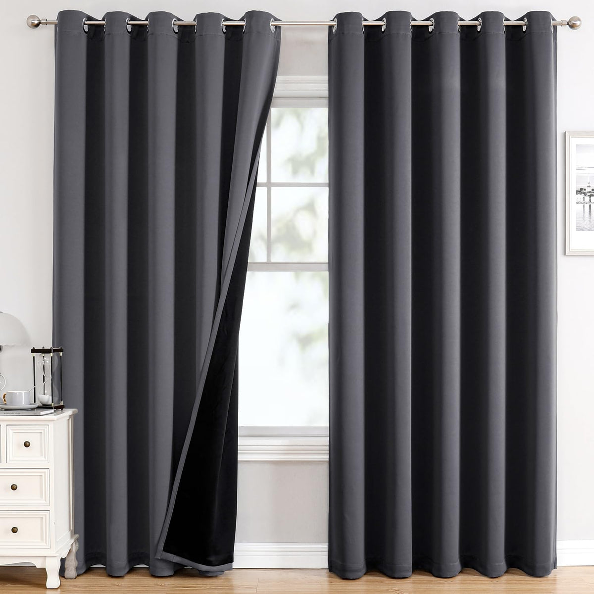 ChrisDowa 100% Blackout Curtains for Bedroom 63 Inch Long with Black Liner