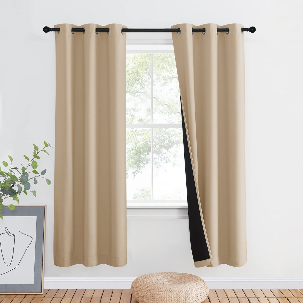 NICETOWN 100% Blackout Curtain 54 inches Long, Double-Deck Completely Blackout Window Treatment Thermal Insulated Lined Drape for Small Window (White, 1 PC, 52 inches Width Each Panel)