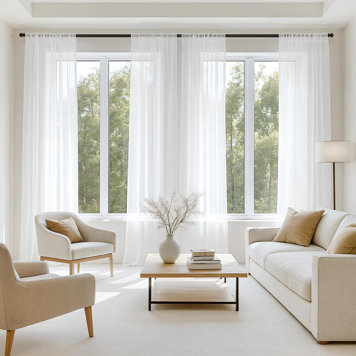 MIULEE Beige Sheer Curtains 84 Inches Long 4 Panels 42 x 84 Inches