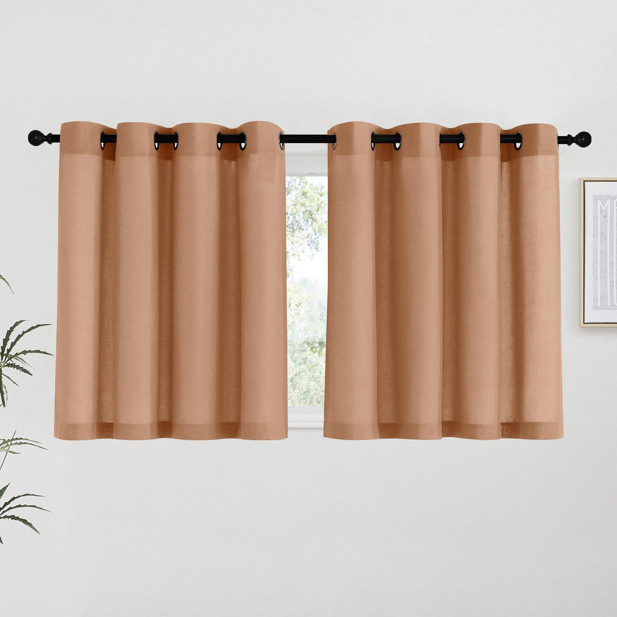 NICETOWN Natural Linen Curtains 84 inch Long 2 Panels Set, Grommet Top Thick Linen Burlap Semi Sheer Vertical Drapes Privacy Assured with Light Filtering for Bedroom/Living Room, W55 x L84