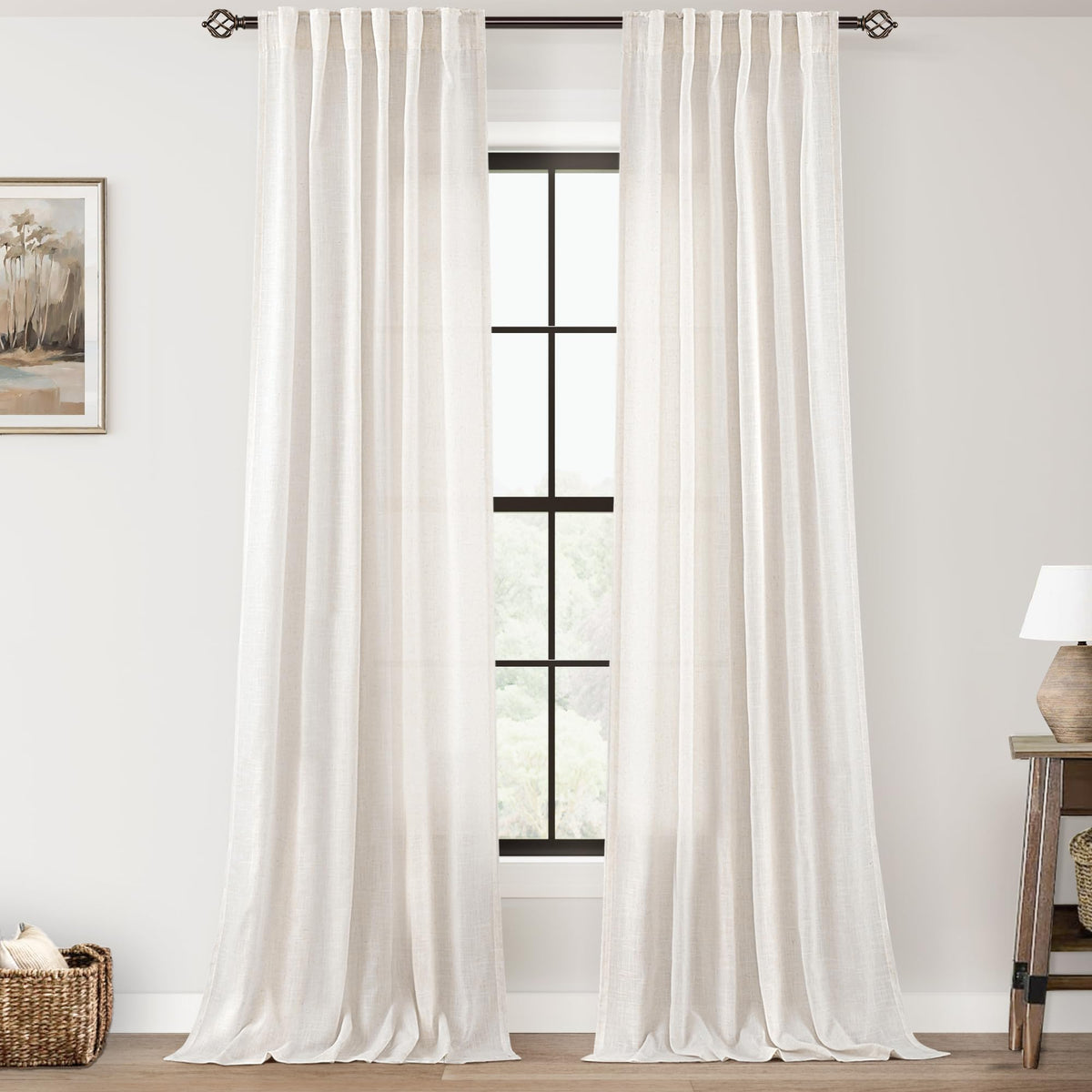 96 inch Long Linen Curtains 2 Panels for Living Room Back Tab Cream Ivory Light Filtering Semi Sheer Curtain 96 inches Long Boho Farmhouse Rustic Linen Drapes Floor to Ceiling Length 8 FT
