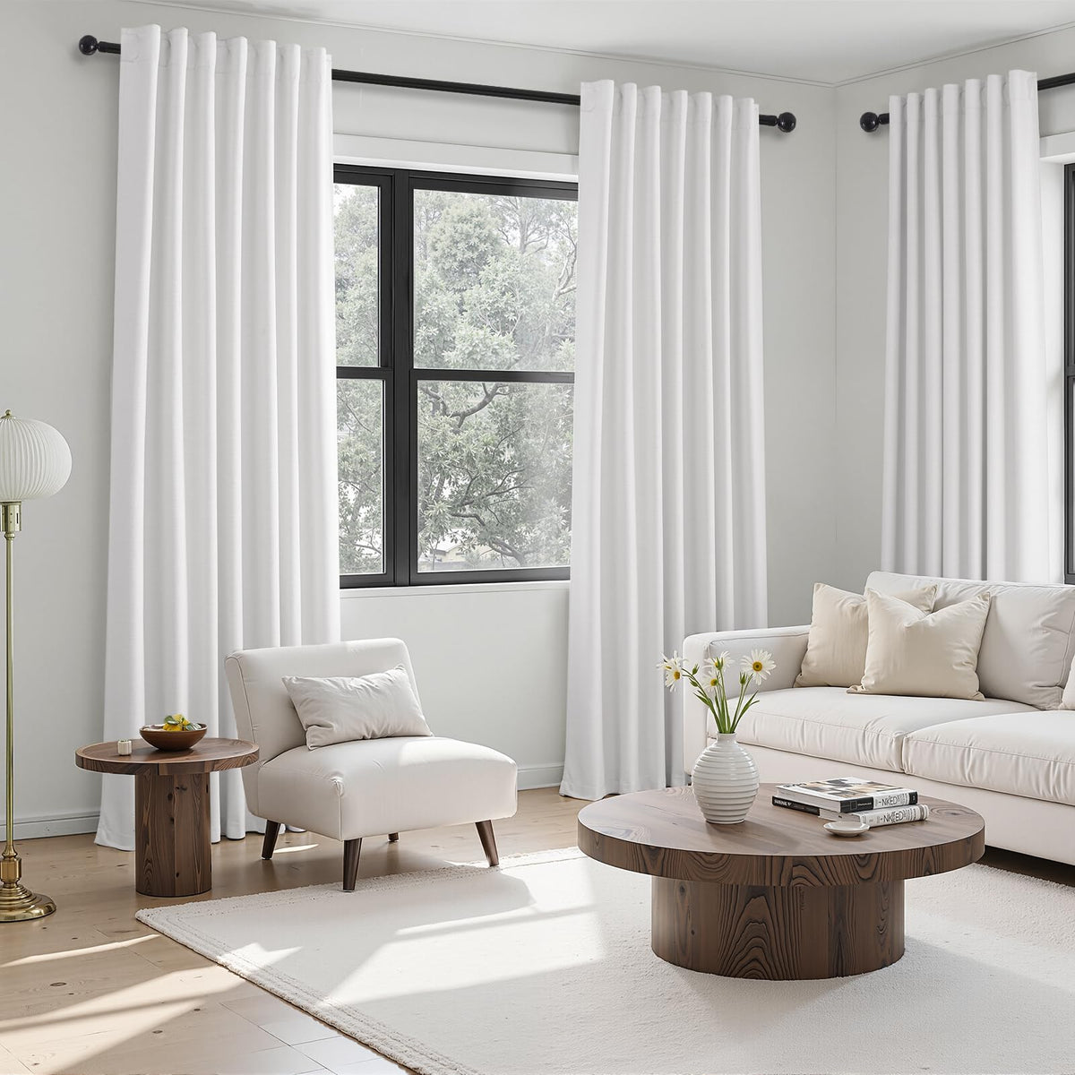 Topfinel Linen Blackout Curtains 96 Inch Long, Boho Farmhouse Ivory Birch Viral Drapes Pinch Pleated Curtains with Hooks for Living Room, Neutral 8 FT Back Tab Bedroom Curtains 52" X 96" 2 Panels