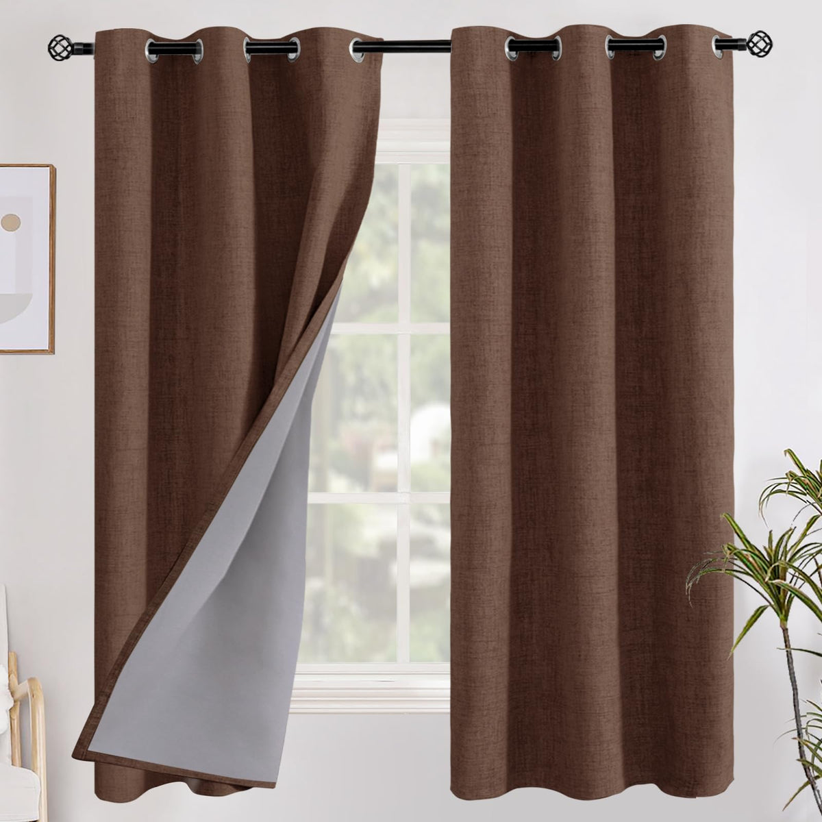 YoungsTex Linen Blackout Curtains 63 Inch Length Bedroom Beige Darkening