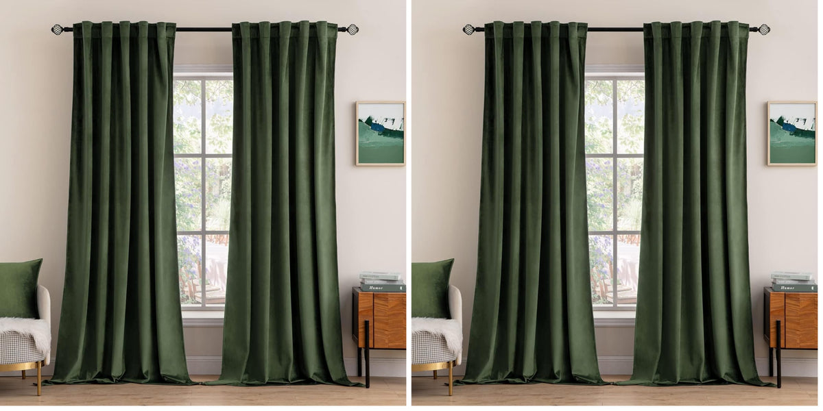 MIULEE Velvet Curtains 52x84 inches 2 Panels Olive Green Blackout Curtains