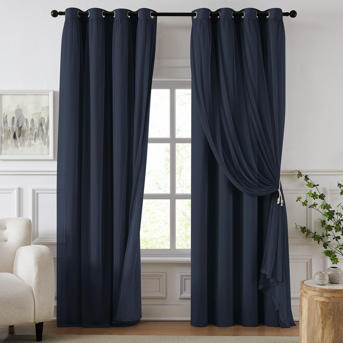 100% Blackout Curtains for Bedroom, Double Layer Ivory 84" L