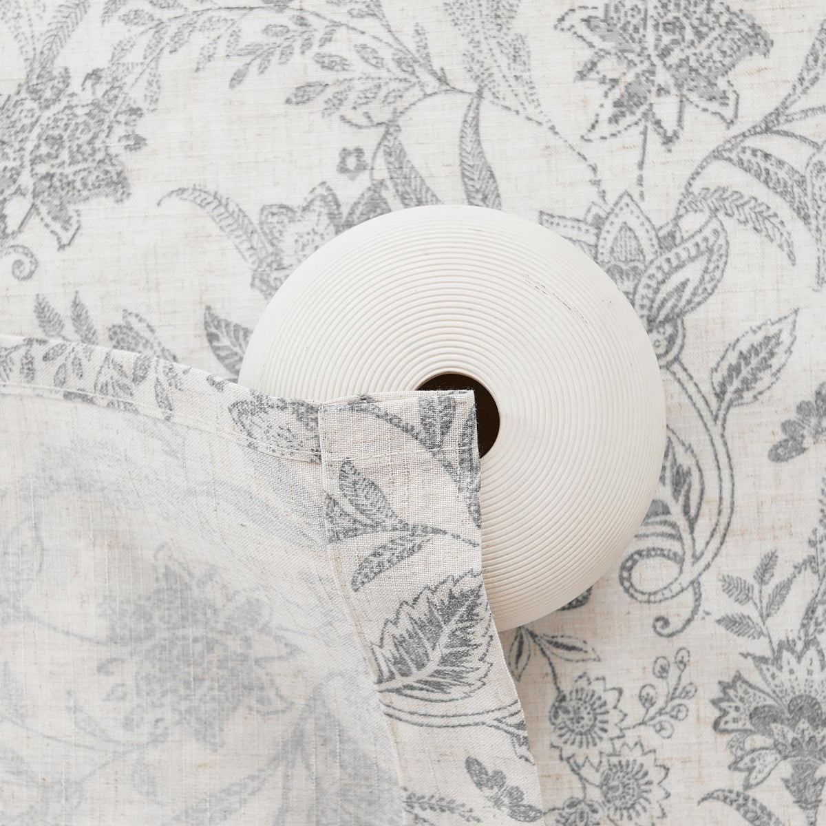 Lazzzy Grey Floral Linen Curtains Farmhouse Grommet Top 50W X 63L 2 Panels