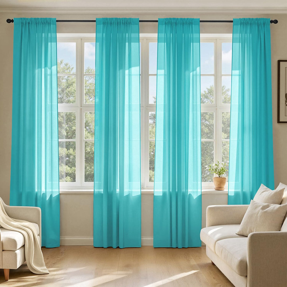 MIULEE Beige Sheer Curtains 84 Inches Long 4 Panels 42 x 84 Inches