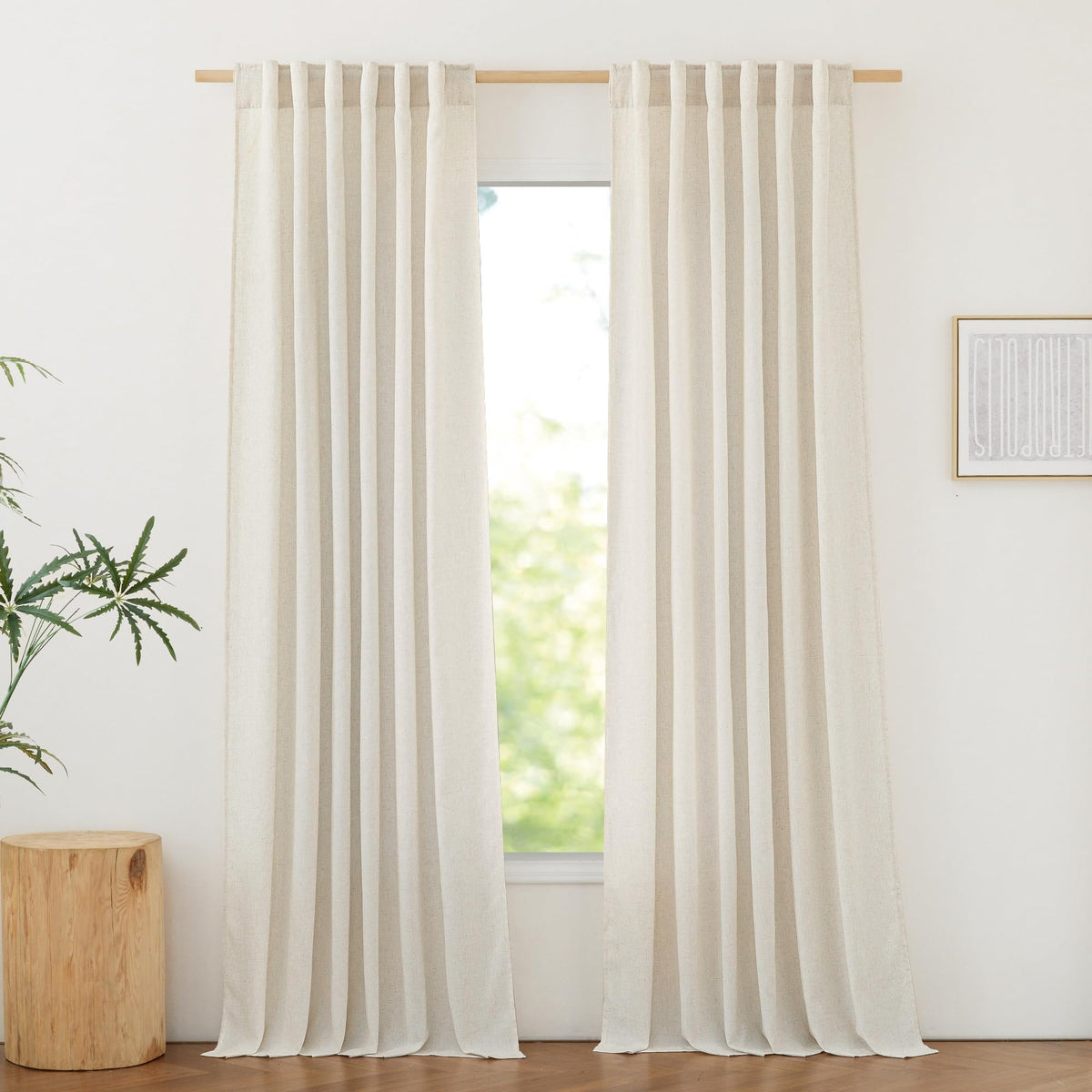 NICETOWN Flax Sheer Linen Curtains for Living Room 95 inch Long 2 Panels, Rod Pocket & Back Tab Semi Sheer Drapes Privacy Added with Light Filtering for Bedroom/Living Room, Natural, W55 x L95