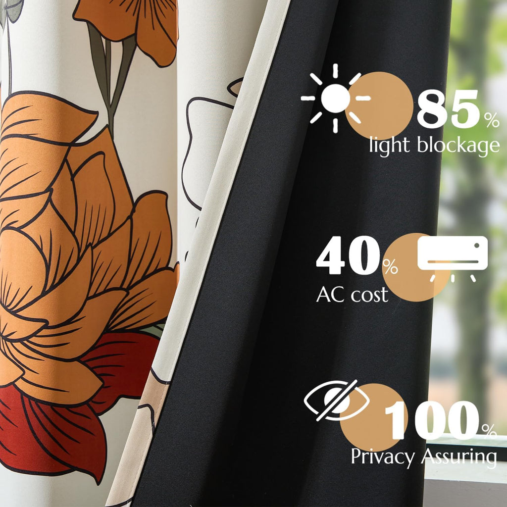 jinchan Beige Boho Floral Blackout Curtains 84 Inch Grommet 4 Panels