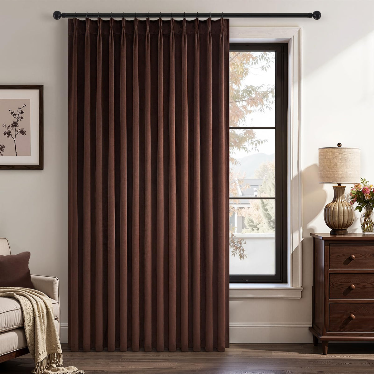 Olive Green Velvet Blackout Curtains 84 Inches 2 Panels Forest Green Elegant Vintage Pinch Pleated Drapes for Living Room Bedroom Thermal Soundproof Back Tab Window Panels,W40 x L84,Home Decor