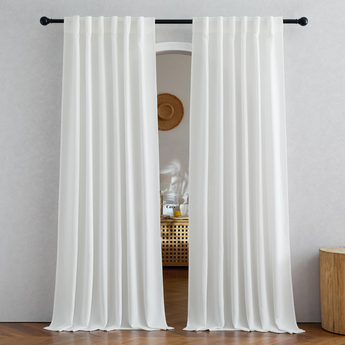 NICETOWN Flax Sheer Linen Curtains for Living Room 95 inch Long 2 Panels, Rod Pocket & Back Tab Semi Sheer Drapes Privacy Added with Light Filtering for Bedroom/Living Room, Natural, W55 x L95