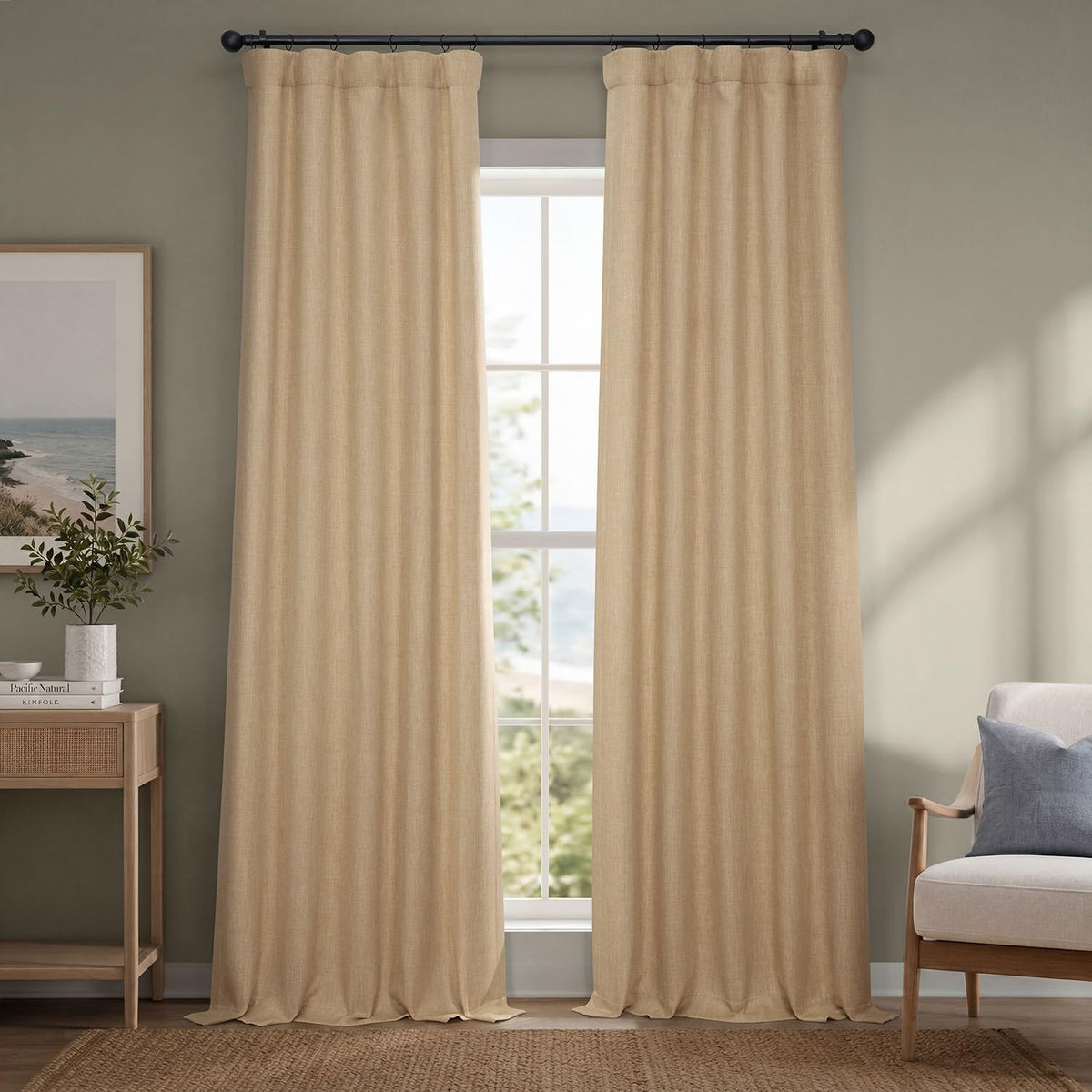 Faux Linen Curtains for Living Room (1 Panel) - 50W X 96L, Birch Taupe