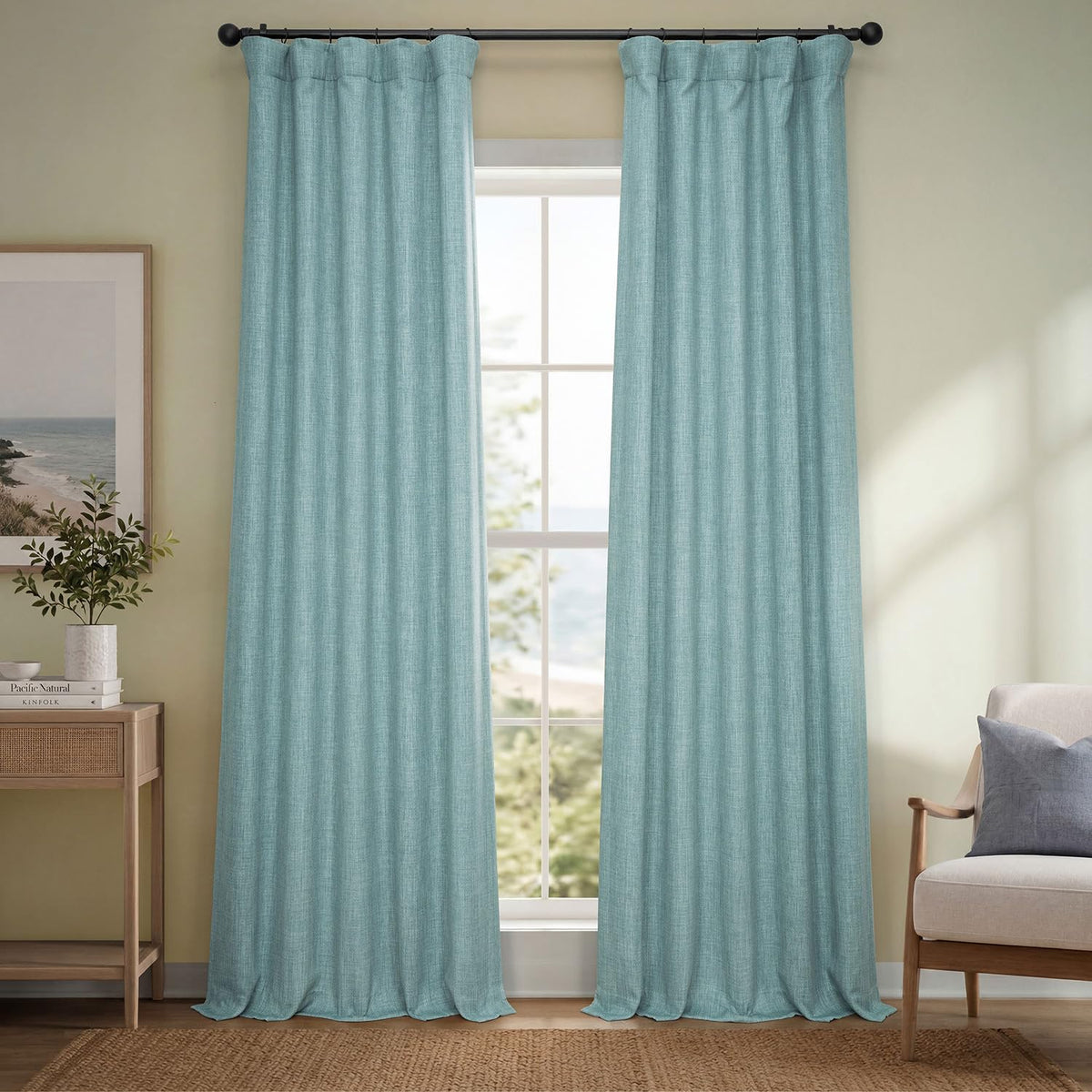Faux Linen Curtains for Living Room (1 Panel) - 50W X 96L, Birch Taupe