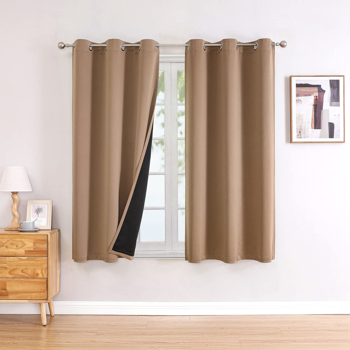 ChrisDowa 100% Blackout Curtains for Bedroom 63 Inch Long with Black Liner