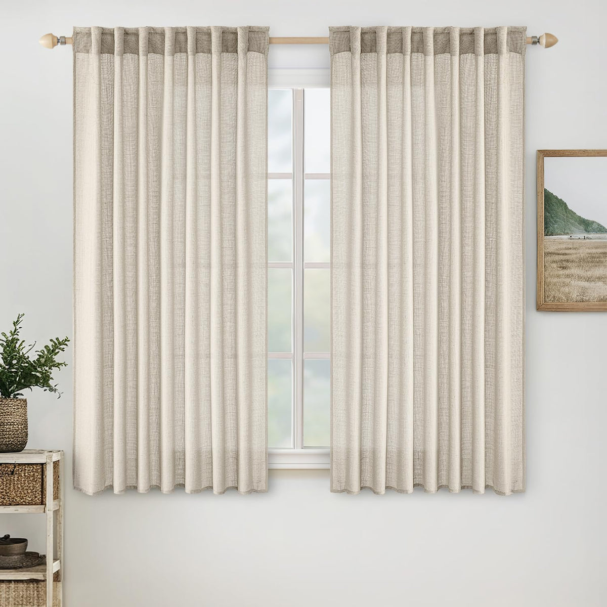 MIULEE Taupe Linen Curtains 52x84 Inch Length for Bedroom and Living Room