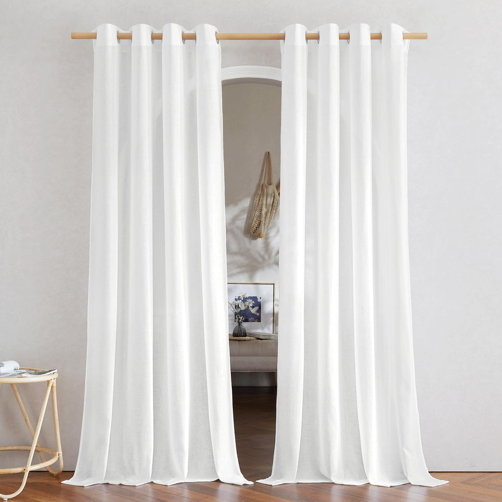 NICETOWN Natural Linen Curtains 84 inch Long 2 Panels Set, Grommet Top Thick Linen Burlap Semi Sheer Vertical Drapes Privacy Assured with Light Filtering for Bedroom/Living Room, W55 x L84