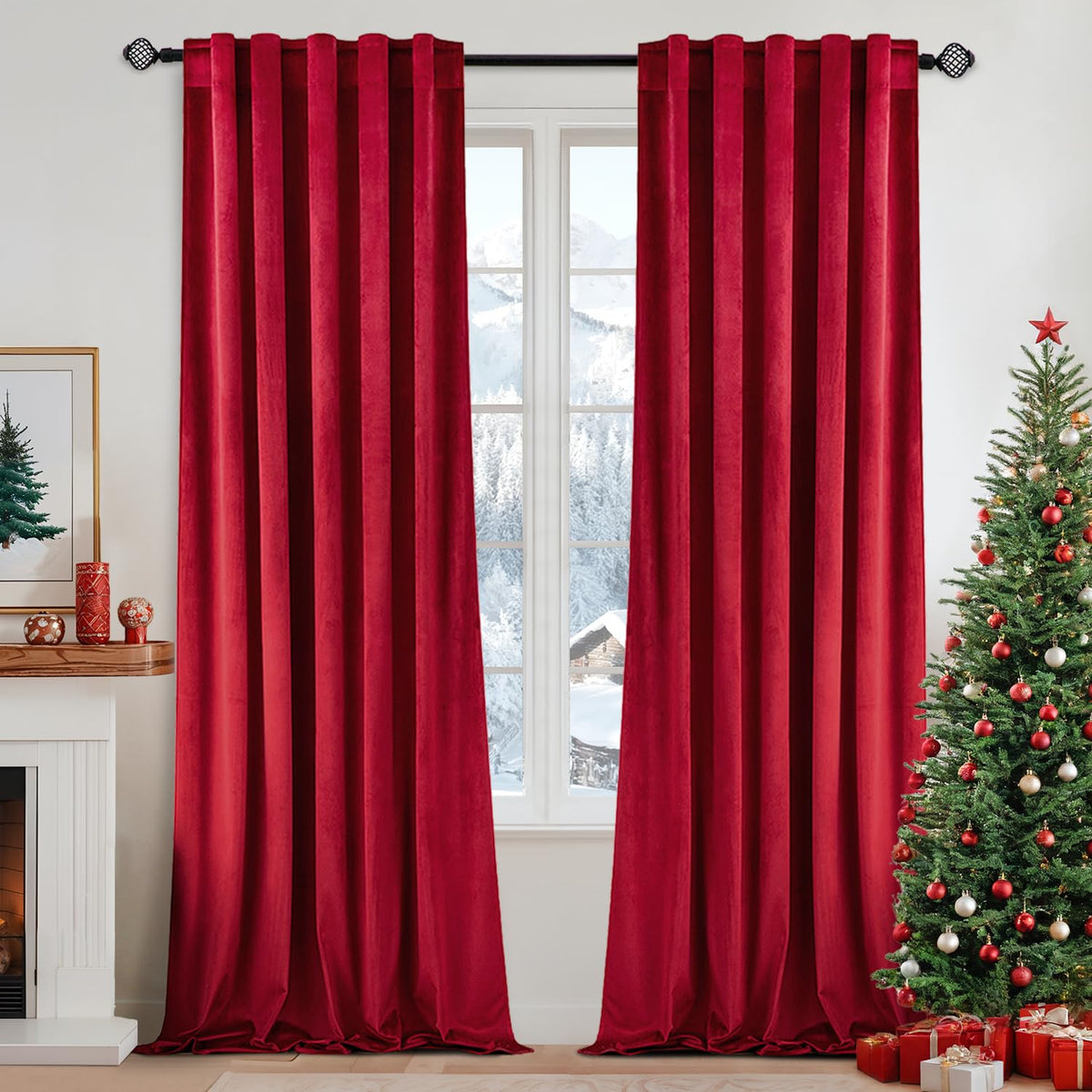 MIULEE Velvet Curtains 52x84 inches 2 Panels Olive Green Blackout Curtains